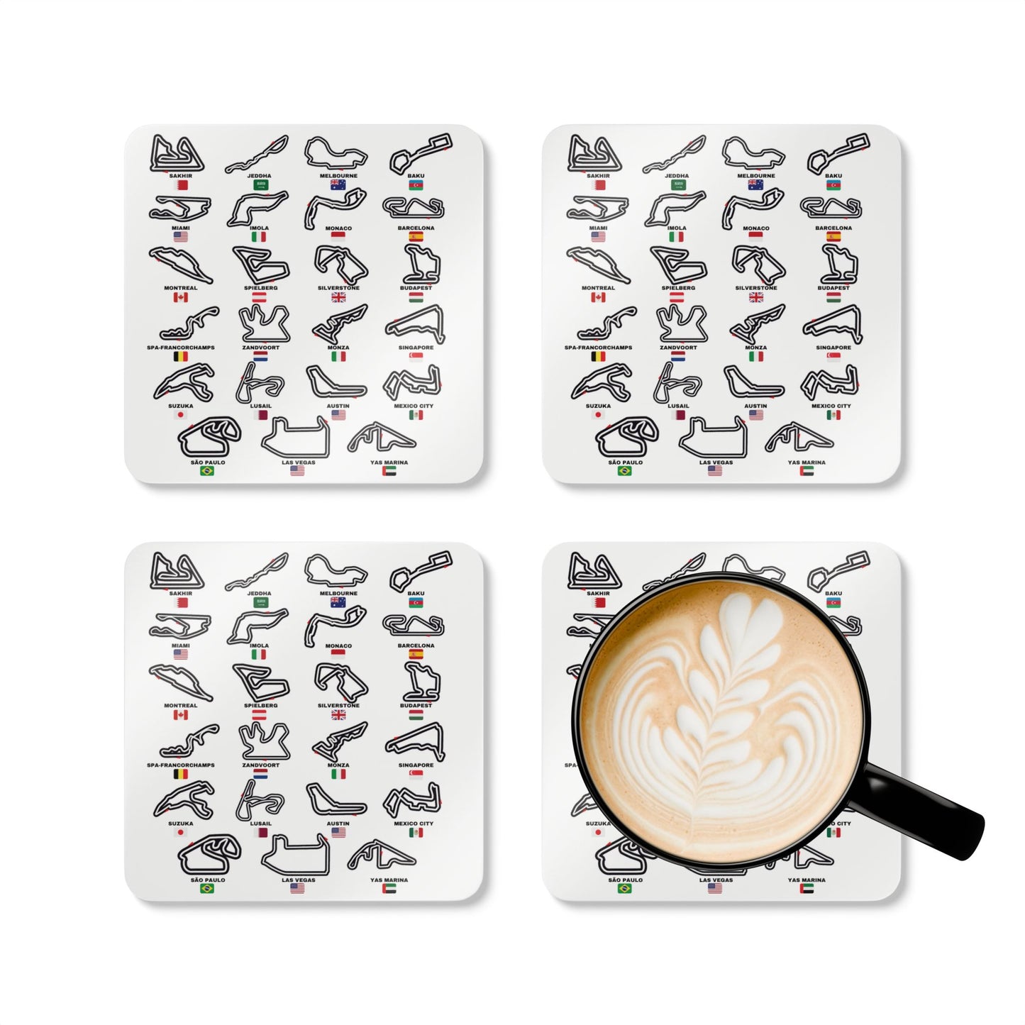 F1 WHITE "TRACKS-AND-ALL" Coasters